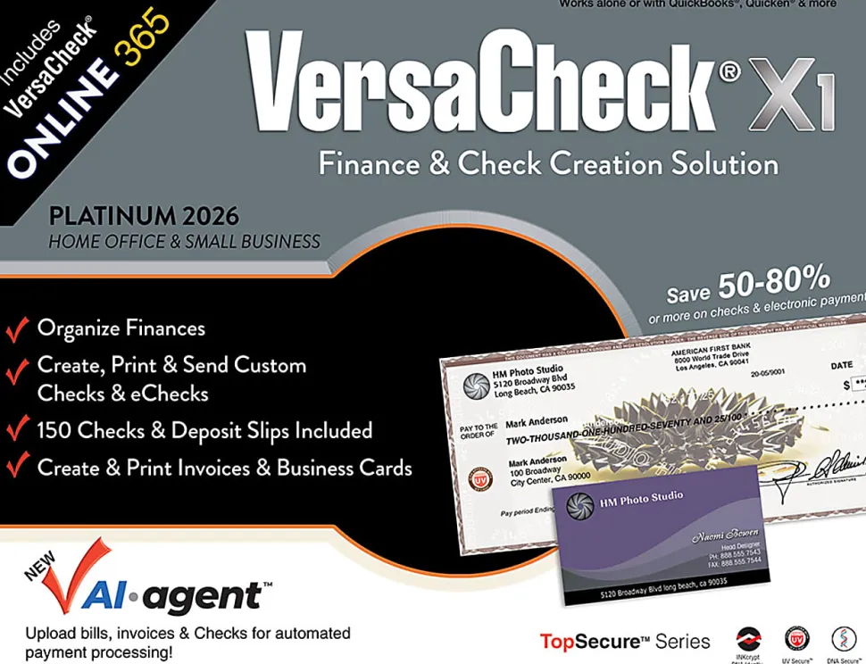 VersaCheck X1 Platinum 2026 + VersaCheck ONLINE Platinum Bundle, 1 User, 1-Year Subscription, PC, Download