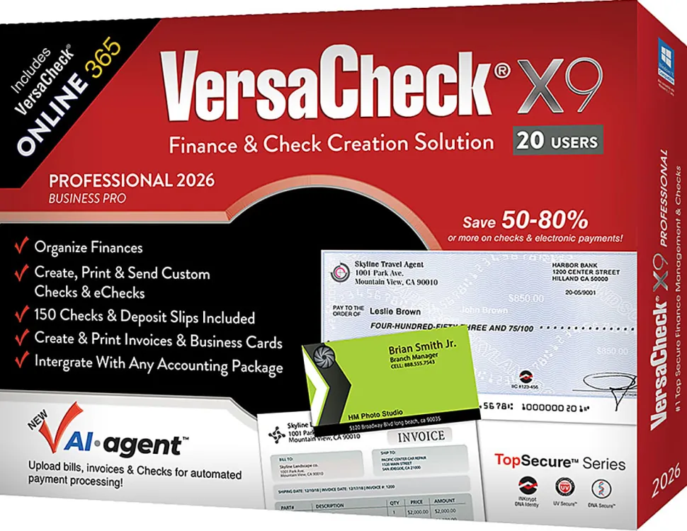 VersaCheck X9 Professional 2026 + VersaCheck ONLINE Pro Bundle, 20 Users, 1-Year Subscription, PC, Download
