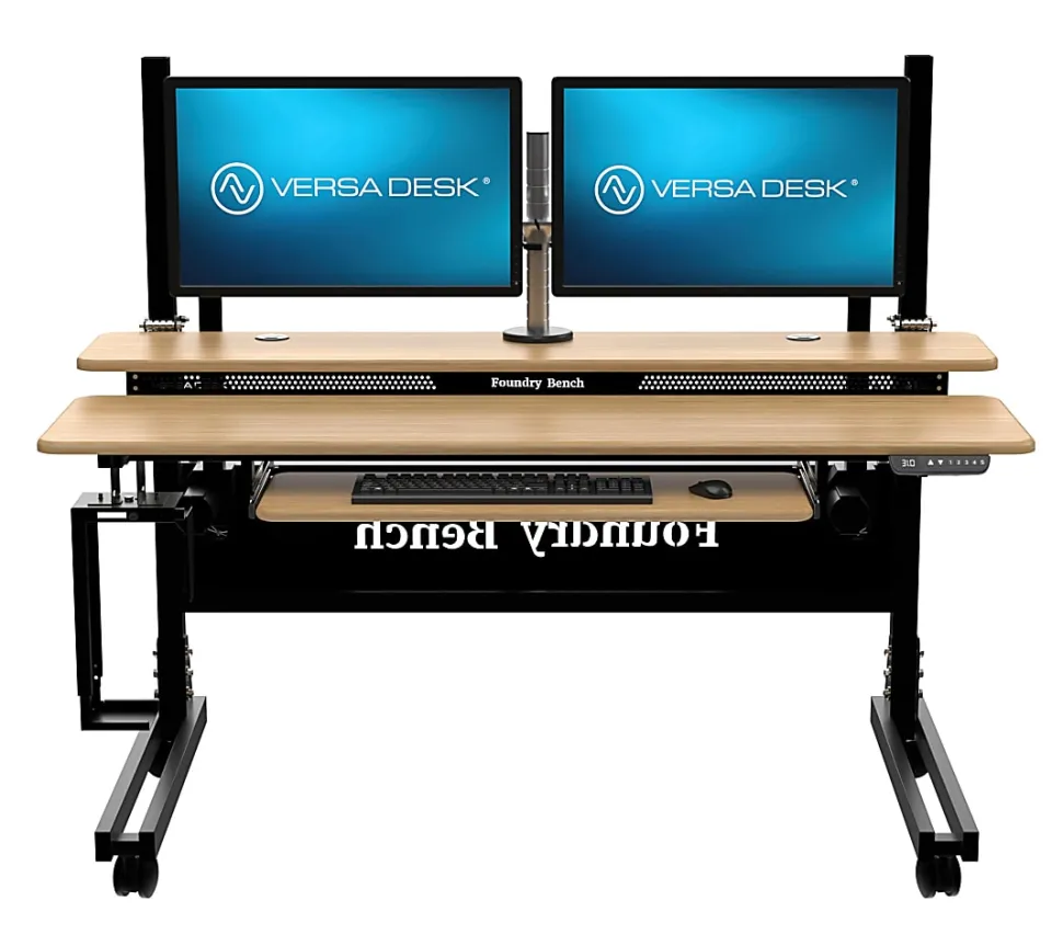 VersaDesk® Foundry Bench® Electric Portable Height Adjustable Standing Desk, 60"W, Black/Bamboo