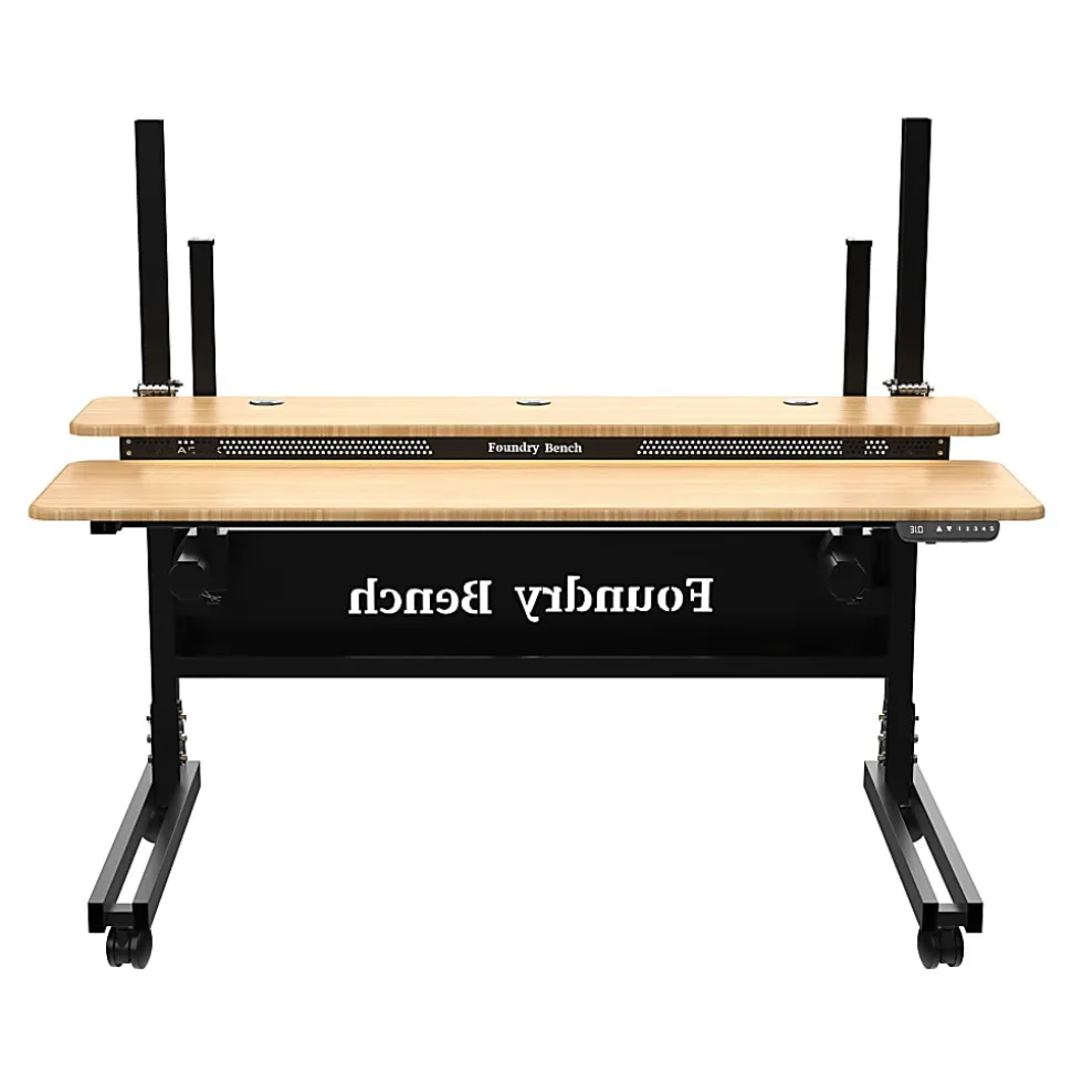 VersaDesk® Foundry Bench® Electric Portable Height Adjustable Standing Desk, 60"W, Black/Bamboo