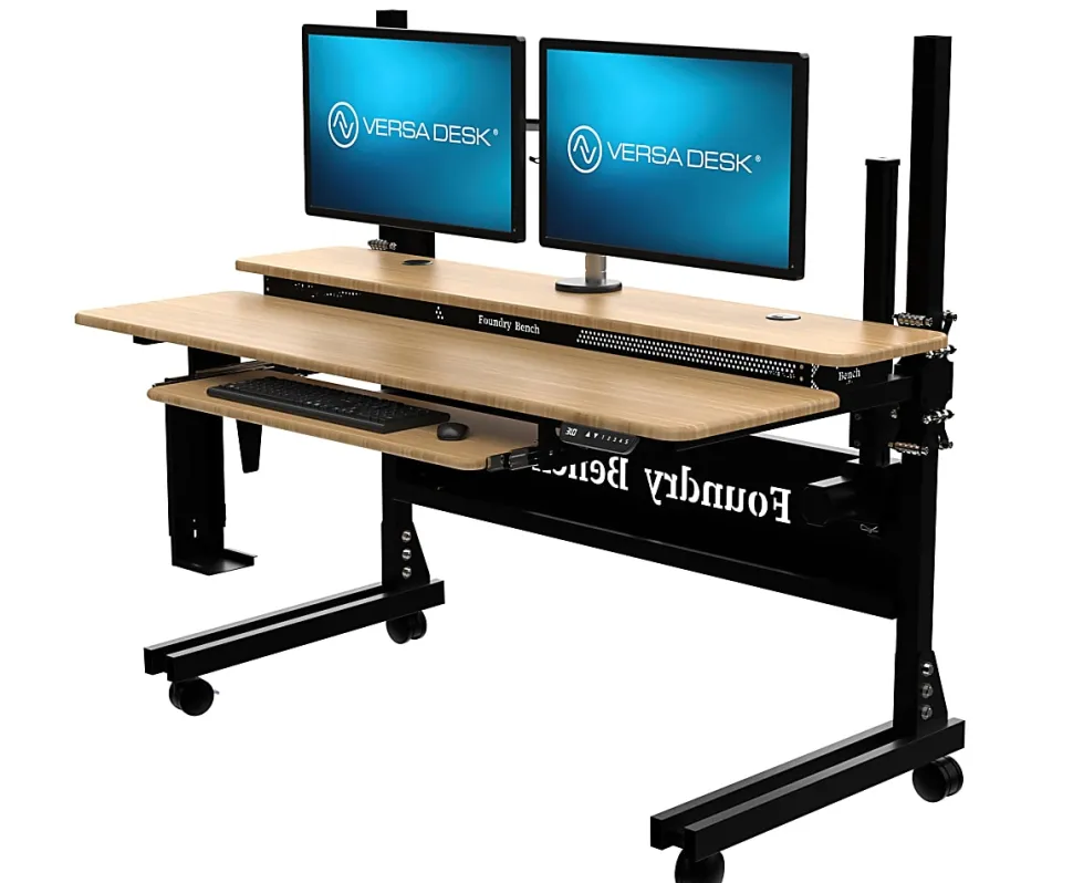 VersaDesk® Foundry Bench® Electric Portable Height Adjustable Standing Desk, 60"W, Black/Bamboo