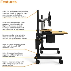 VersaDesk® Foundry Bench® Electric Portable Height Adjustable Standing Desk, 48”W, Black/Bamboo