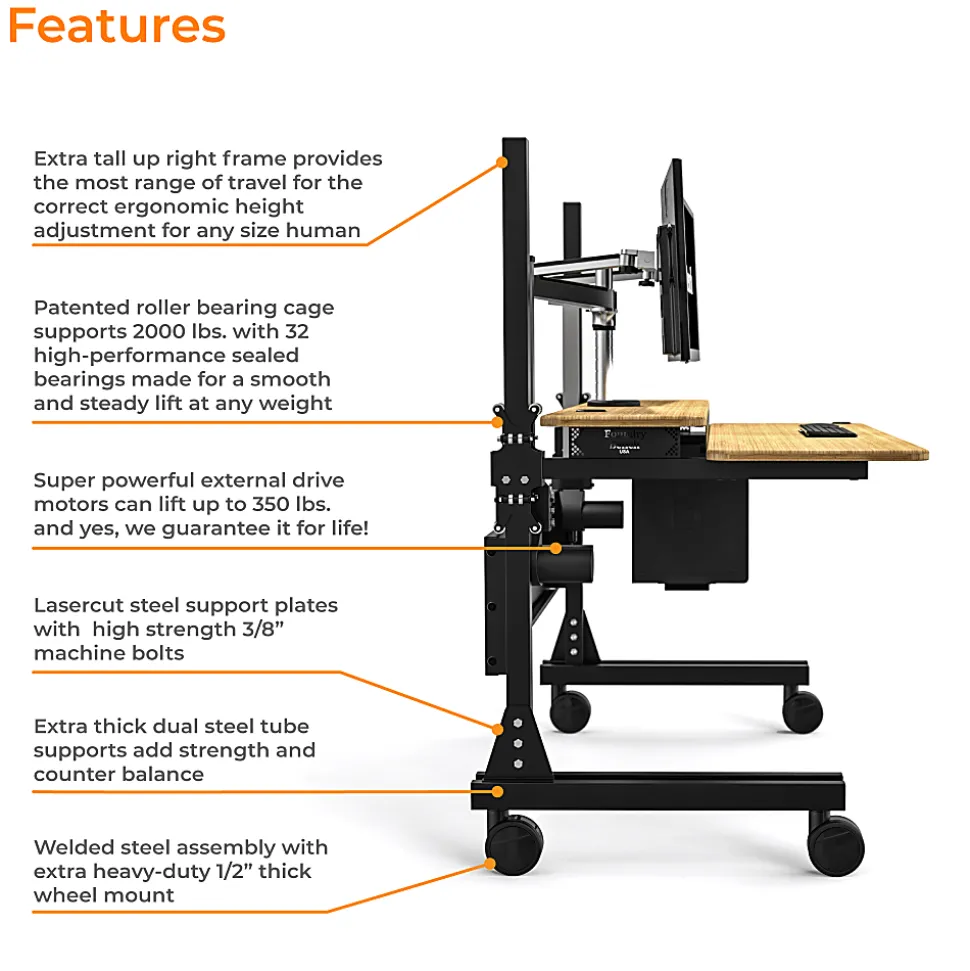 VersaDesk® Foundry Bench® Electric Portable Height Adjustable Standing Desk, 48”W, Black/Bamboo