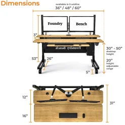 VersaDesk® Foundry Bench® Electric Portable Height Adjustable Standing Desk, 48”W, Black/Bamboo