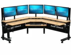 VersaDesk® Foundry Bench® 80"W Electric Height Adjustable Corner Standing Desk Workstation, Black/Bamboo