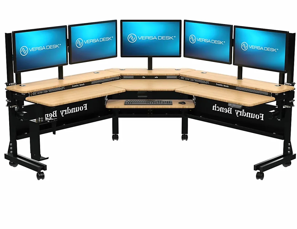 VersaDesk® Foundry Bench® 80"W Electric Height Adjustable Corner Standing Desk Workstation, Black/Bamboo