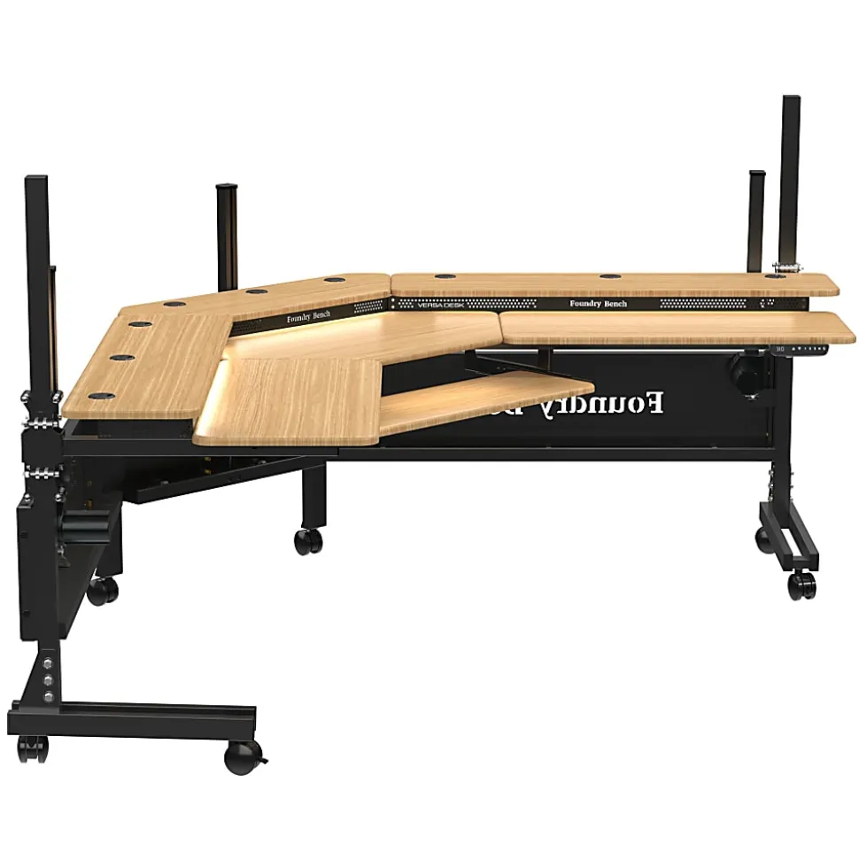 VersaDesk® Foundry Bench® 80"W Electric Height Adjustable Corner Standing Desk Workstation, Black/Bamboo