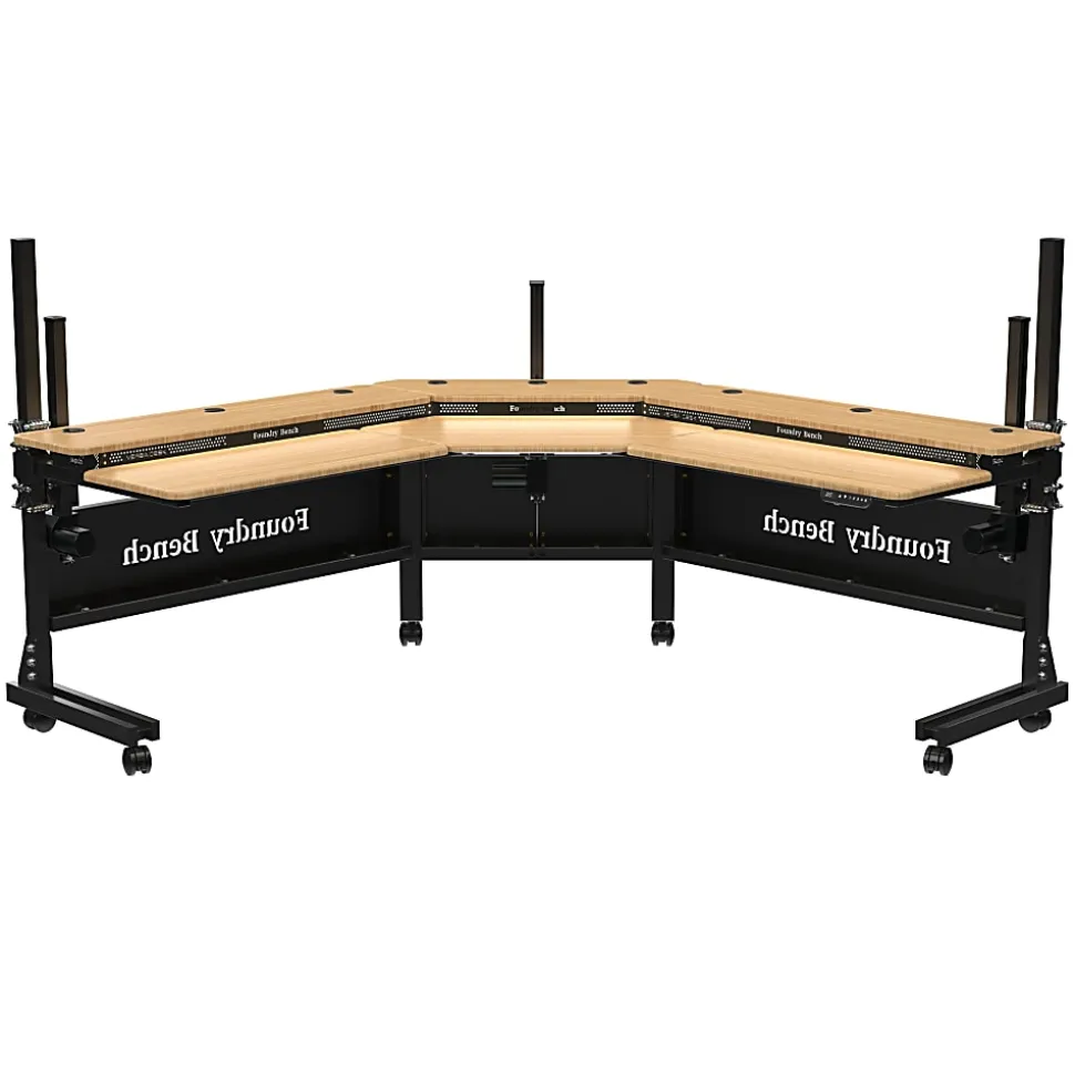 VersaDesk® Foundry Bench® 80"W Electric Height Adjustable Corner Standing Desk Workstation, Black/Bamboo
