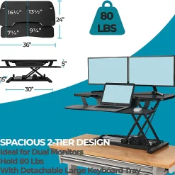 VersaDesk PowerPro Height-Adjustable Electric Standing Desk Converter, 36