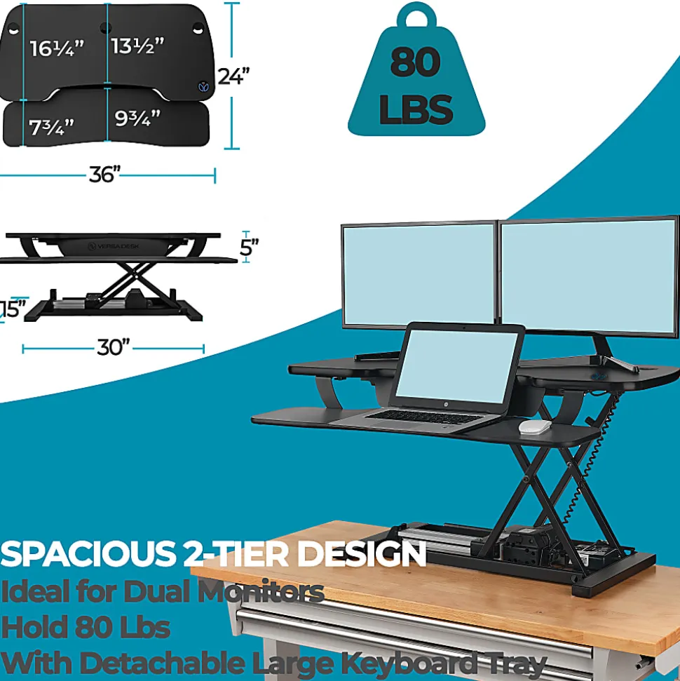 VersaDesk PowerPro Height-Adjustable Electric Standing Desk Converter, 36"W x 24"D, Black