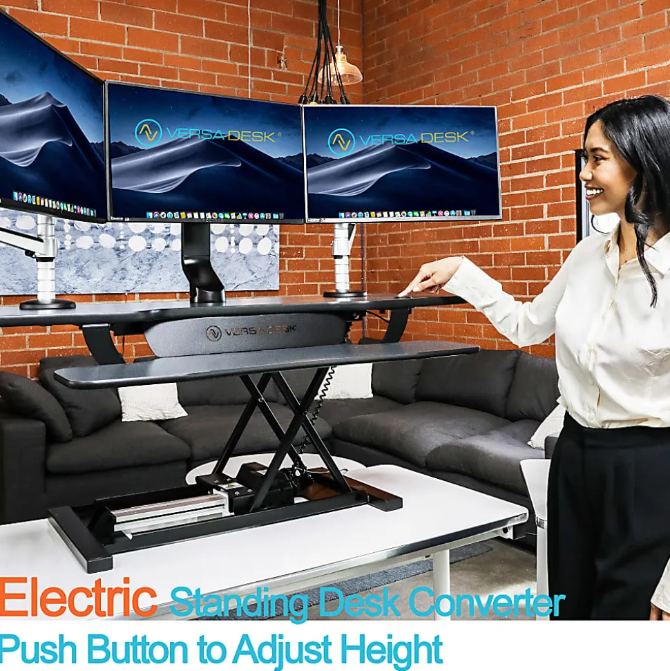 VersaDesk PowerPro Height-Adjustable Electric Standing Desk Converter, 36"W x 24"D, Black
