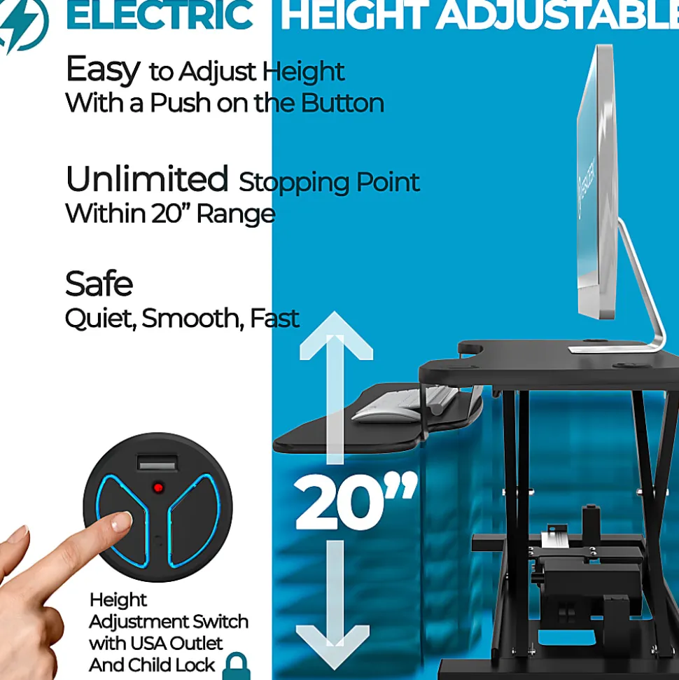 VersaDesk PowerPro Height-Adjustable Electric Standing Desk Converter, 36"W x 24"D, Black