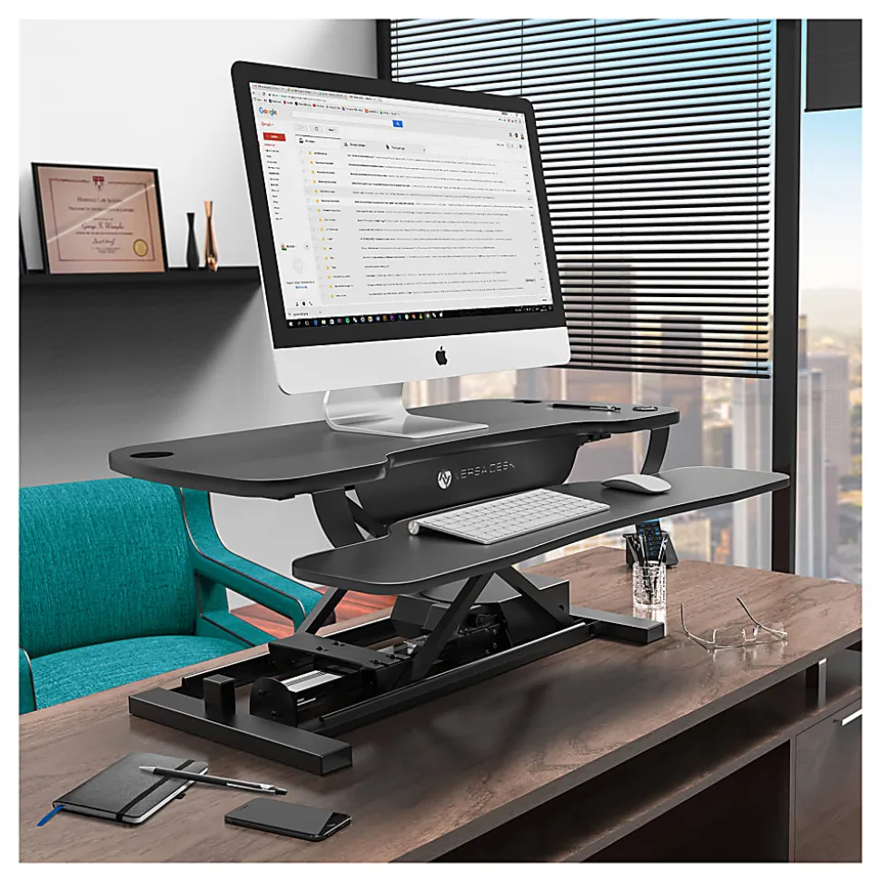 VersaDesk PowerPro Height-Adjustable Electric Standing Desk Converter, 36"W x 24"D, Black