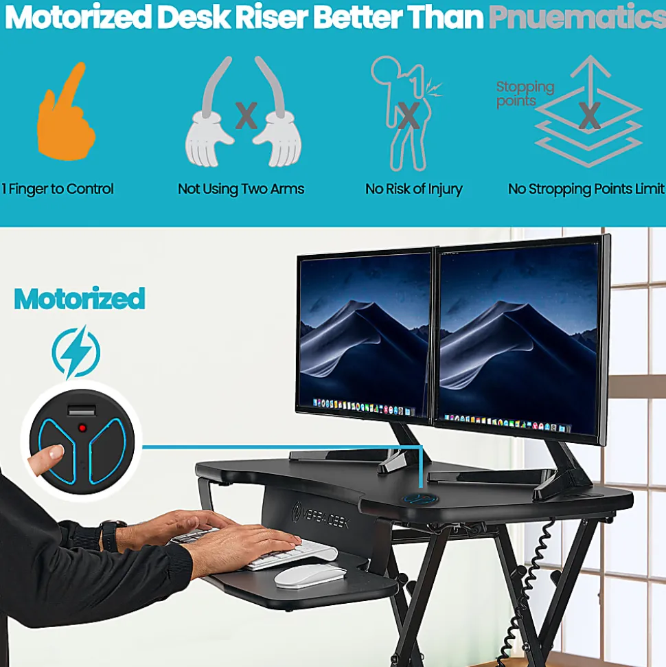 VersaDesk PowerPro Sit-To-Stand Height-Adjustable Electric Desk Converter, 36"W x 24"D, White