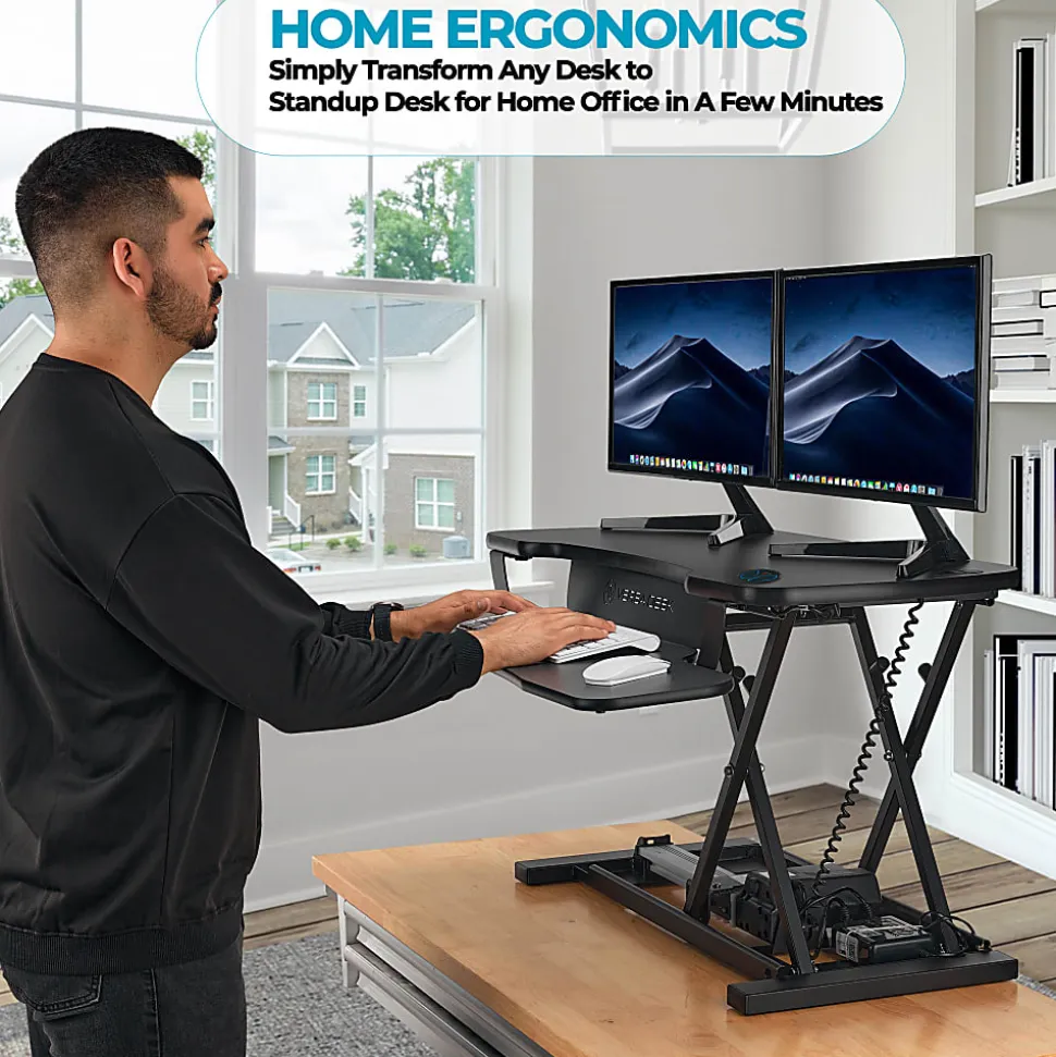 VersaDesk PowerPro Sit-To-Stand Height-Adjustable Electric Desk Converter, 40”W, Black
