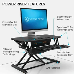 VersaDesk Power Riser Electric Height Adjustable Standing Desk Converter Desk Riser with Keyboard Tray & Device Stand, 32