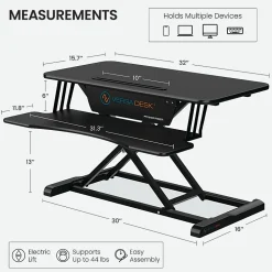 VersaDesk Power Riser Electric Height Adjustable Standing Desk Converter Desk Riser with Keyboard Tray & Device Stand, 32
