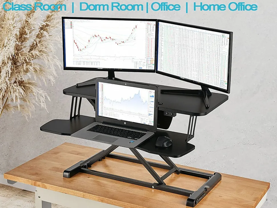 VersaDesk Power Riser Sit-To-Stand Height-Adjustable Electric Desk Converter, 40"W x 24"D, Black