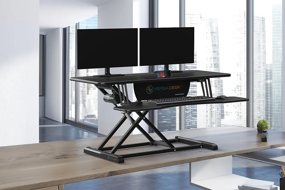 VersaDesk Power Riser Sit-To-Stand Height-Adjustable Electric Desk Converter, 40"W x 24"D, Black