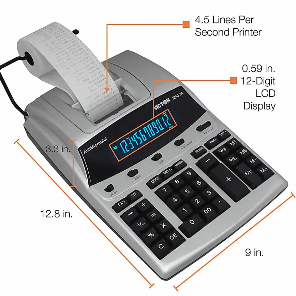 Victor® 1240-3A 12-Digit Heavy-Duty Commercial Printing Calculator With Antimicrobial Protection