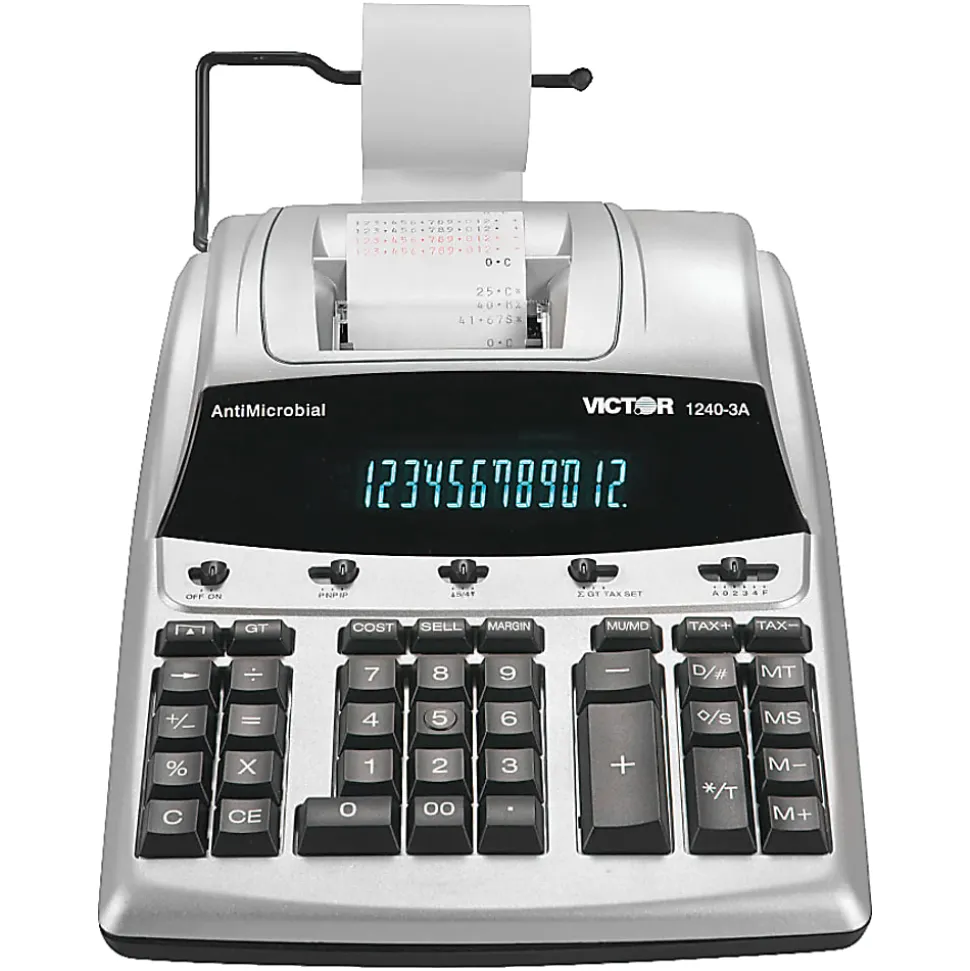 Victor® 1240-3A 12-Digit Heavy-Duty Commercial Printing Calculator With Antimicrobial Protection
