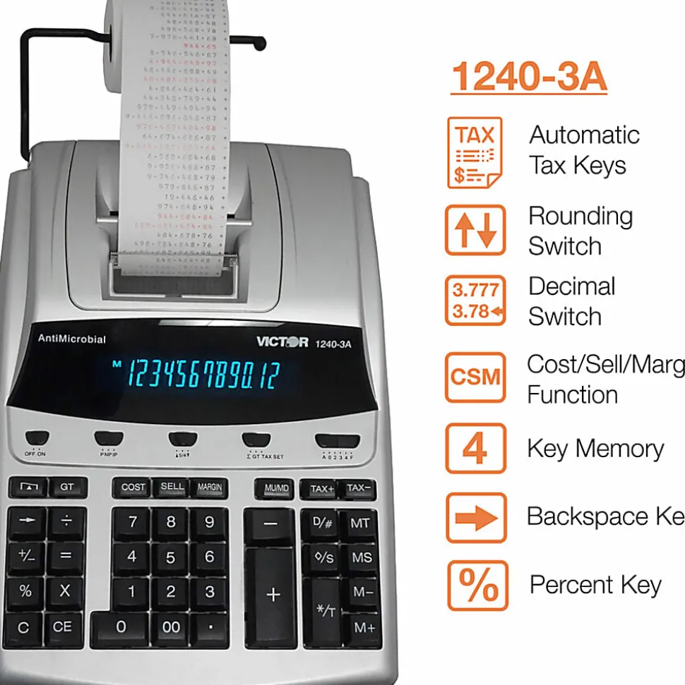 Victor® 1240-3A 12-Digit Heavy-Duty Commercial Printing Calculator With Antimicrobial Protection