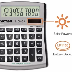Victor 11003A Mini Desktop Calculator - Large Display, Angled Display, Dual Power, Independent Memory, Battery Backup - 11003A