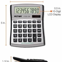 Victor 11003A Mini Desktop Calculator - Large Display, Angled Display, Dual Power, Independent Memory, Battery Backup - 11003A