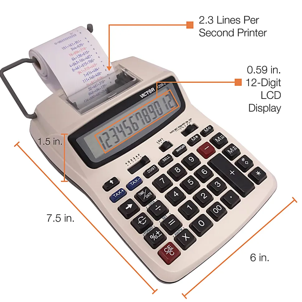 Victor® 1208-2 Compact Commercial Printing Calculator