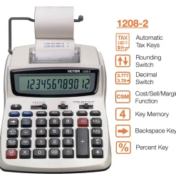 Victor® 1208-2 Compact Commercial Printing Calculator