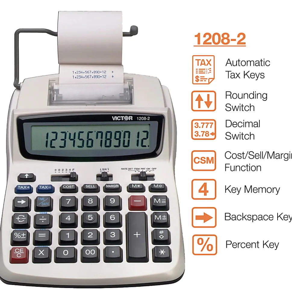 Victor® 1208-2 Compact Commercial Printing Calculator