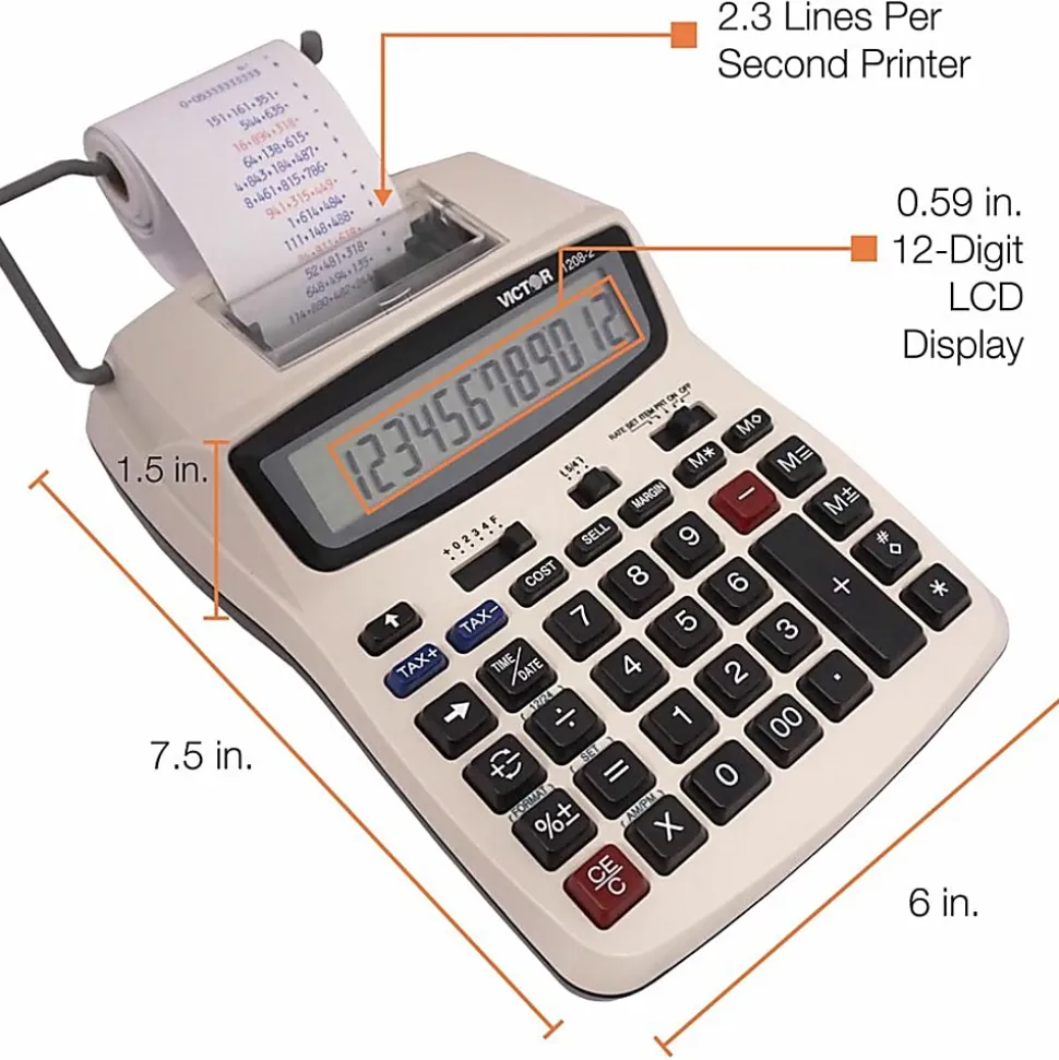 Victor® 1208-2 Compact Commercial Printing Calculator