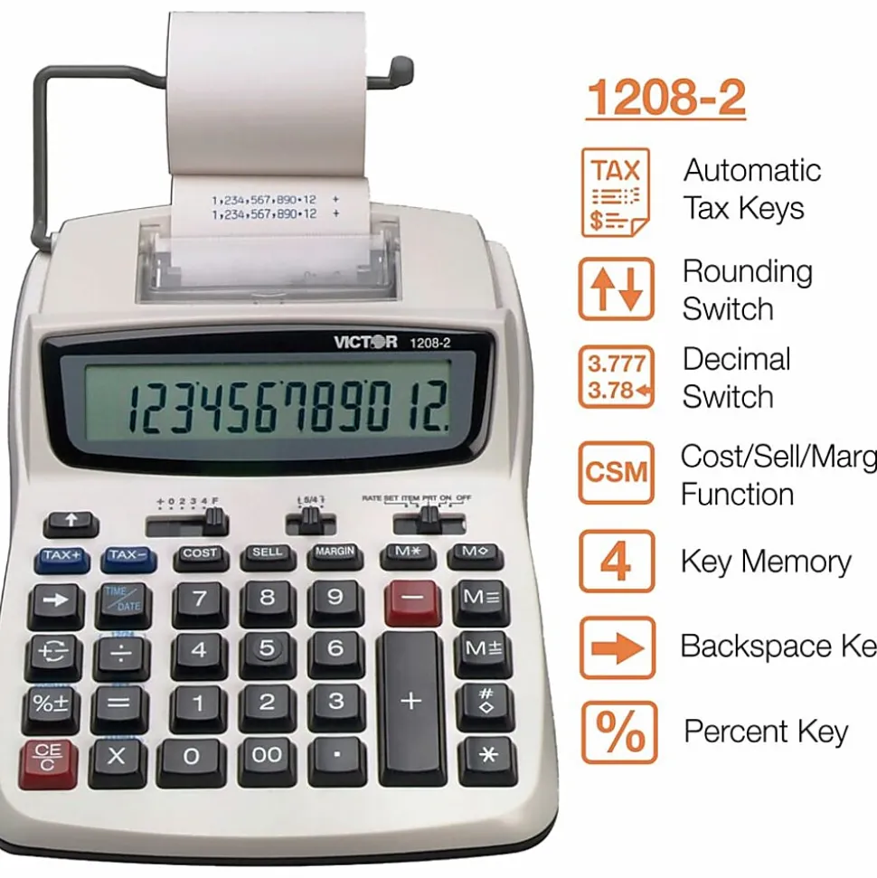 Victor® 1208-2 Compact Commercial Printing Calculator