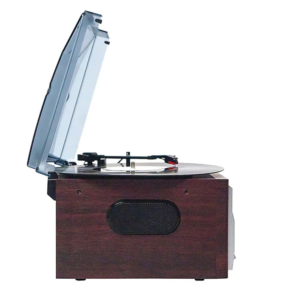 Victor Cosmopolitan VWRP-4200 Dual-Bluetooth® Belt-Drive 8-In-1 Music Center With Turntable And FM Radio, 11.6"H x 7.9"W x 12.8"D, Brown