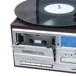 Victor Cosmopolitan VWRP-4200 Dual-Bluetooth® Belt-Drive 8-In-1 Music Center With Turntable And FM Radio, 11.6