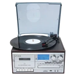 Victor Cosmopolitan VWRP-4200 Dual-Bluetooth® Belt-Drive 8-In-1 Music Center With Turntable And FM Radio, 11.6