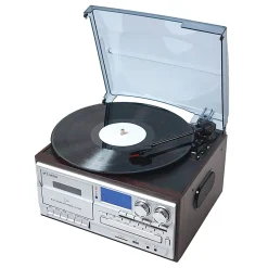 Victor Cosmopolitan VWRP-4200 Dual-Bluetooth® Belt-Drive 8-In-1 Music Center With Turntable And FM Radio, 11.6
