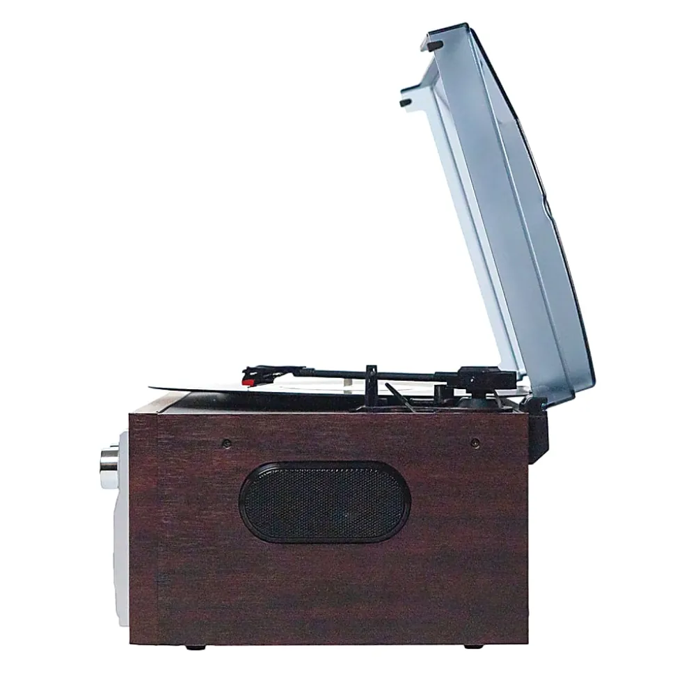Victor Cosmopolitan VWRP-4200 Dual-Bluetooth® Belt-Drive 8-In-1 Music Center With Turntable And FM Radio, 11.6"H x 7.9"W x 12.8"D, Brown