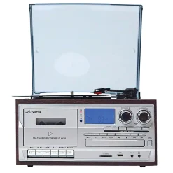 Victor Cosmopolitan VWRP-4200 Dual-Bluetooth® Belt-Drive 8-In-1 Music Center With Turntable And FM Radio, 11.6