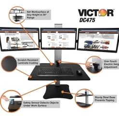 Victor DC475 High Rise Electric Triple Monitor Standing Desk - 23