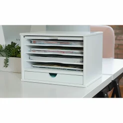 Victor® Desktop Organizer, 9 3/4"H x 14"W x 10 3/4"D, Pure White