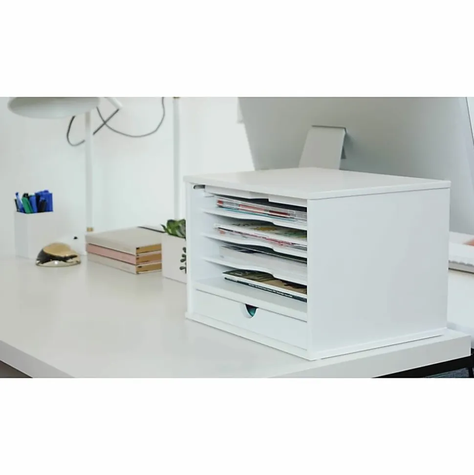 Victor® Desktop Organizer, 9 3/4"H x 14"W x 10 3/4"D, Pure White