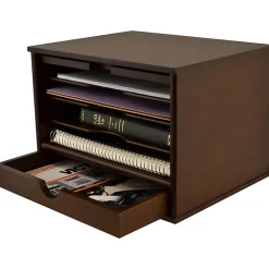 Victor Heritage Wood Desktop Organizer, 4 Compartment(s), 1 Drawer(s), 9.4"H x 13.3"W x 10.5"D, Desktop, Natural, Wood