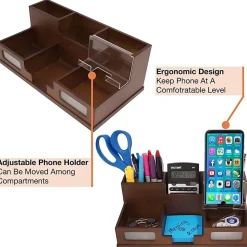 Victor Heritage Wood H9525 Desk Organizer - 6 Compartment(s) - 5.5" x 10.4"x 3.5" Depth - Desktop - Wood Grain - Wood, Acrylic, Frosted Glass - 1 Each