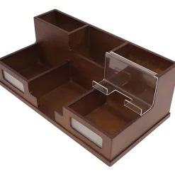 Victor Heritage Wood H9525 Desk Organizer - 6 Compartment(s) - 5.5" x 10.4"x 3.5" Depth - Desktop - Wood Grain - Wood, Acrylic, Frosted Glass - 1 Each