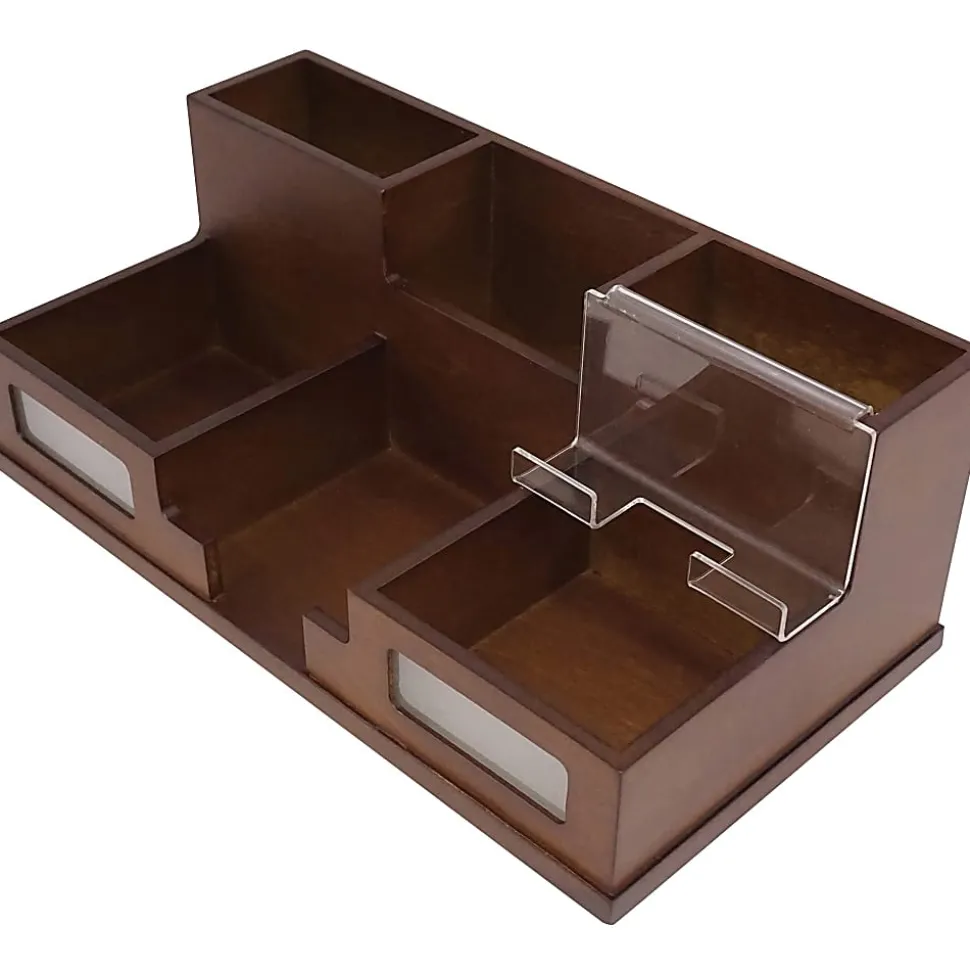 Victor Heritage Wood H9525 Desk Organizer - 6 Compartment(s) - 5.5" x 10.4"x 3.5" Depth - Desktop - Wood Grain - Wood, Acrylic, Frosted Glass - 1 Each