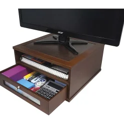 Victor Heritage Wood H1175 Monitor Riser - 1x Shelf(ves) - 6.5"x13.4"x 13.4" Depth - Wood Grain - Wood, Metal, Faux Leather, Frosted Glass - Heritage