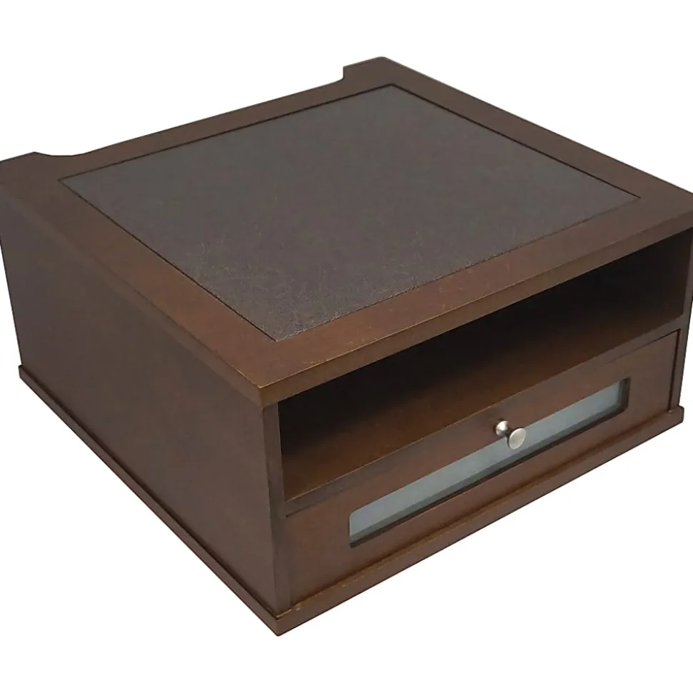 Victor Heritage Wood H1175 Monitor Riser - 1x Shelf(ves) - 6.5"x13.4"x 13.4" Depth - Wood Grain - Wood, Metal, Faux Leather, Frosted Glass - Heritage