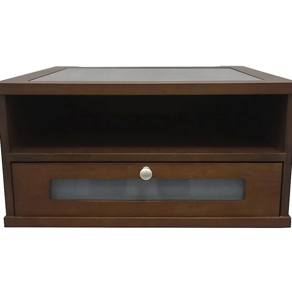 Victor Heritage Wood H1175 Monitor Riser - 1x Shelf(ves) - 6.5"x13.4"x 13.4" Depth - Wood Grain - Wood, Metal, Faux Leather, Frosted Glass - Heritage