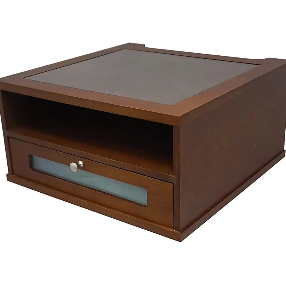 Victor Heritage Wood H1175 Monitor Riser - 1x Shelf(ves) - 6.5"x13.4"x 13.4" Depth - Wood Grain - Wood, Metal, Faux Leather, Frosted Glass - Heritage